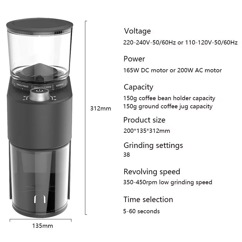 Conical Burr Coffee Grinder 200w Espresso Coffee Maker Direct System Use Filter  Hand-Pour Italian Grinder