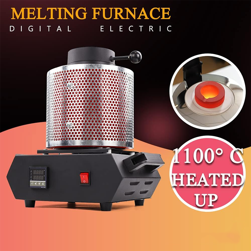 2100W Electric Gold Melting Furnace with 3KG Graphite Crucible for Melting Scrap, 2100F Digital Metal Melting Machine with Mesh Cover, Silver, Gold, Copper, Aluminum 110V Refining Casting Furnace