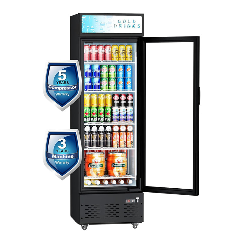 12 cu.ft and 5 Shelves Glass Door Refrigerator Commercial Beverage Refrigerators with LED Light Display Refrigerator for Cafe Restaurant Store Bar