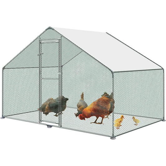 Metal Chicken Coop, Metal Chicken House, 3 x 2 x 2 m, Chicken House Roof, Galvanized Pe Steel Frame