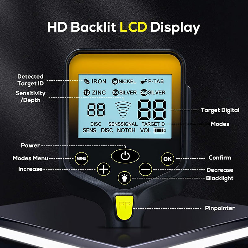 10" IP68 Coil Metal Detector Professional Higher Accuracy Metal Detector with LCD Display Retractable Foldable