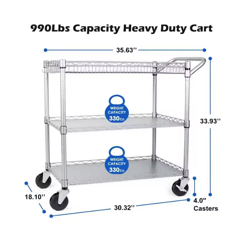 Multifunctional 990Lbs Capacity Heavy Duty Metal Storage Rolling Utility Cart with Wheels
