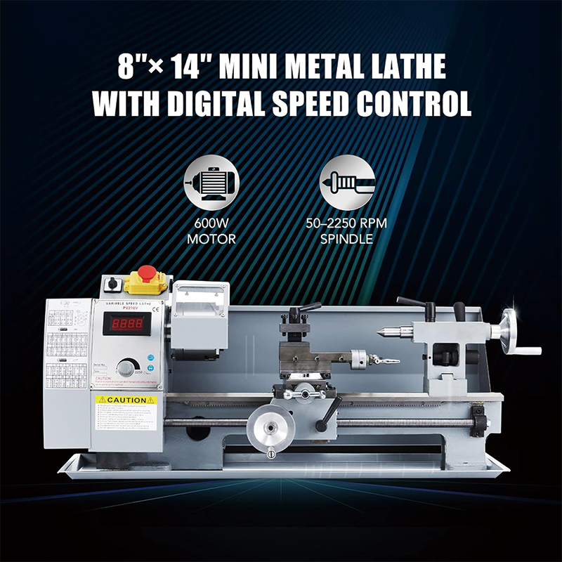 8"x14" Metal Lathe Machine with 600W Metal Gear Brushed Motor,Metal Turning Cutting Drilling Benchtop Metal Lathe for Home and Shop DIY