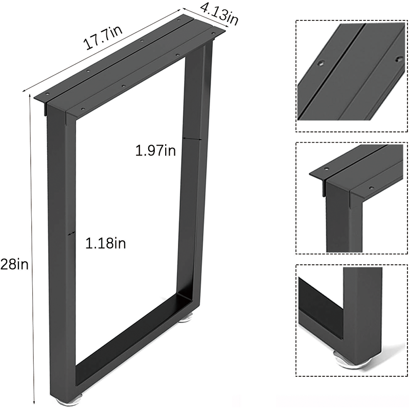 Metal Table Legs 28 inch Height x 17.7 inch Wide,Square Reinforced Steel Office Table legs Set of 2 for Desk/Table DIY