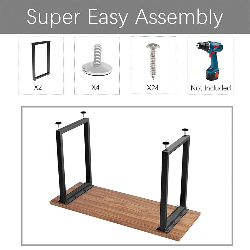 Metal Table Legs 28 inch Height x 17.7 inch Wide,Square Reinforced Steel Office Table legs Set of 2 for Desk/Table DIY