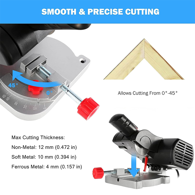 Mini Miter Saw Electric Table Saw Table Miter Saw Max 45 Degree Cutting for Crafts Micro Metal Wood Plastic Composite Cutting Machine