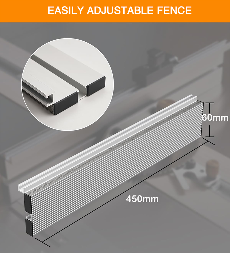 Mitre Gauge Angle Stop for Table Saw, 450 mm T-Rail and Adjustable to 0-60 Degrees Precise Cutting, with Brass Guide Knob, Angle Miter Gauge for Table Saws