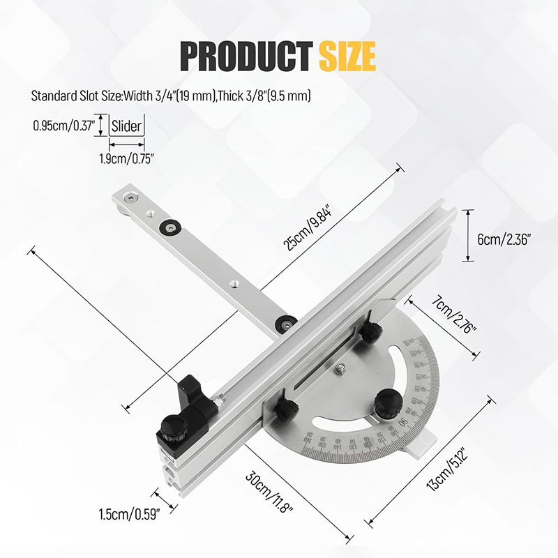 Precision Table Saw Miter Gauge System with Miter Fence, 120° Angle Stop Adjustable, for Table Saw, Band Saw, Router Table, 250mm