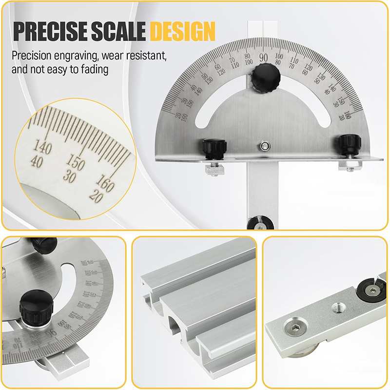 Precision Table Saw Miter Gauge System with Miter Fence, 120° Angle Stop Adjustable, for Table Saw, Band Saw, Router Table, 250mm