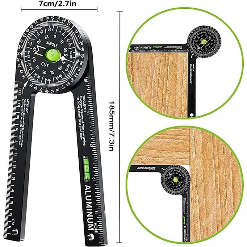 Miter Gauge,Miter Saw Protractor, Aluminum Protractor With Level, High Precision Laser Inside And Outside Miter Angle Measurer, Suitable For Angle Measurement Carpentry, Trim Work, Plumbers And All Construction Trades