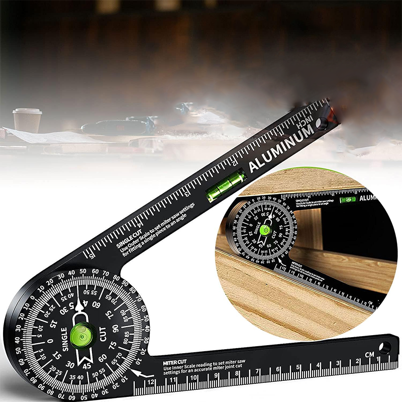 Miter Gauge,Miter Saw Protractor, Aluminum Protractor With Level, High Precision Laser Inside And Outside Miter Angle Measurer, Suitable For Angle Measurement Carpentry, Trim Work, Plumbers And All Construction Trades