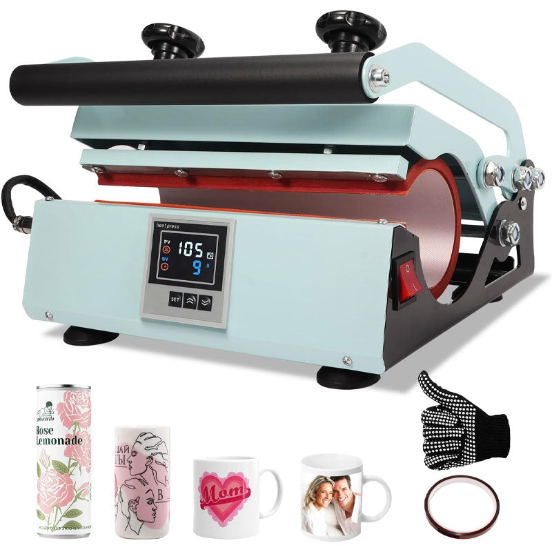 Drum Heat Press, Sublimation Press For 20oz To 30oz Drum, 11oz To 16oz Hot Cup Press With Heat Transfer Paper, Gloves, Tape, Suitable For Ceramic Mug