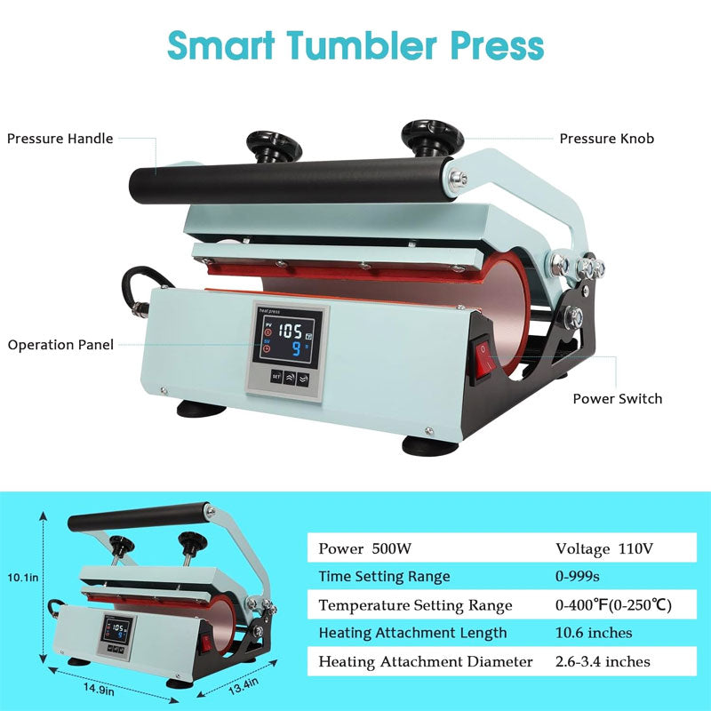 Drum Heat Press, Sublimation Press For 20oz To 30oz Drum, 11oz To 16oz Hot Cup Press With Heat Transfer Paper, Gloves, Tape, Suitable For Ceramic Mug