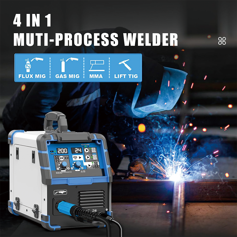 MIG Welder,200A 110V/220V Dual Voltage multiprocess welder,4 in 1 Flux MIG/Solid Wire/Lift TIG/Stick ARC Welder