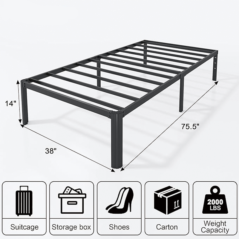 14 Inch Twin Bed Frame,No Box Spring Needed,Heavy Duty Metal Platform Twin Size Bed Frames Space Under Double Basic Steel Slats Platform,Easy Assembly, Noise Free