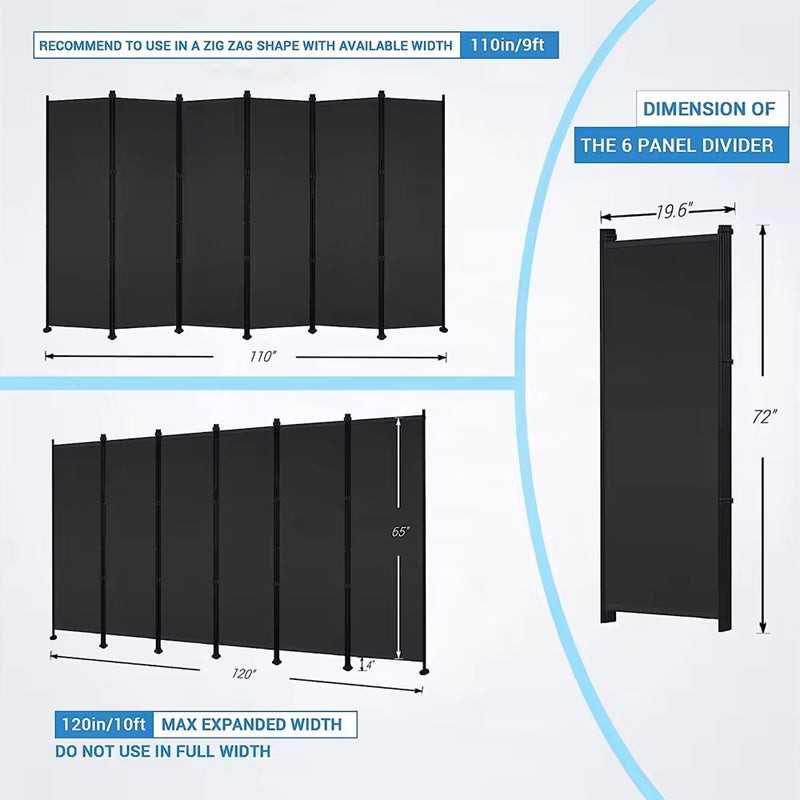 6 Panel Room Dividers Folding Privacy Screen Tall Office Partition Walls Room Separator With Stable