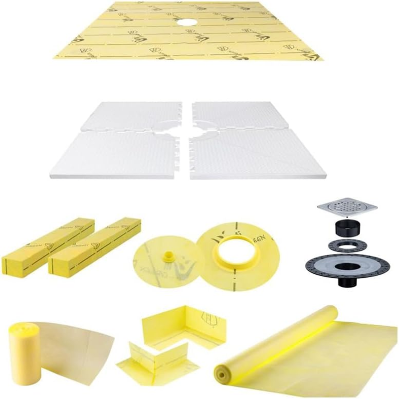 EPS Foam Shower Curb Kit, 48" x 48" Shower Pan Kit, Foam Tile Shower Base with ABS Flange and 4" Brushed Nickel Drain Grille