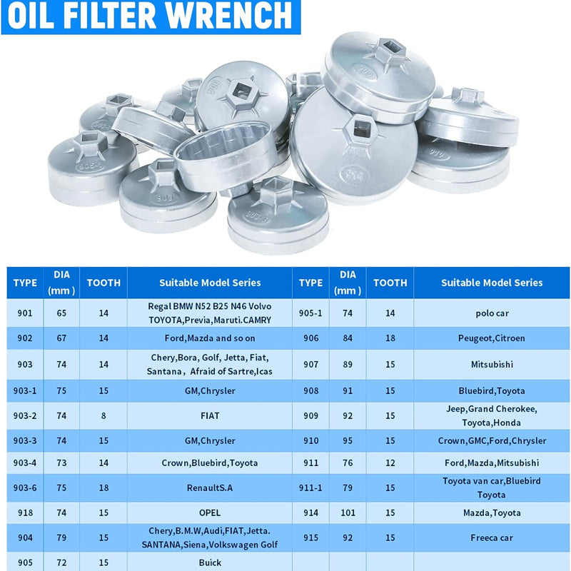 Oil Filter Wrench Set 23pcs Aluminum Alloy Cup Type Oil Filter Cap Wrench 1/2" Dr. Socket Removal Tool Set Oil Filter Wrench