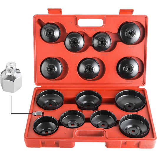 15Pcs Oil Filter Cap Wrench Tool | Universal Cup Type Oil Filter Socket Removal Set 3/8 Inch Drive Oil Canister Socket Service Kit With 1/2 Inch Adaptor