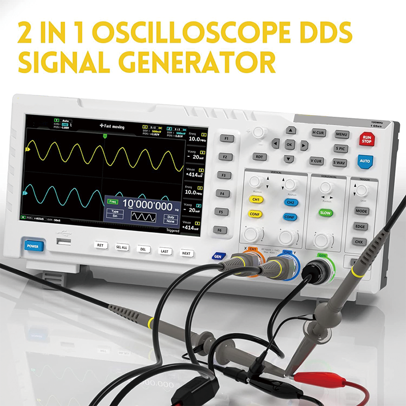 Digital Oscilloscope, 2 in 1 DDS Signal Generator with 2 Channels, 00Mhz Bandwidth 1GSa/s Sampling Rate