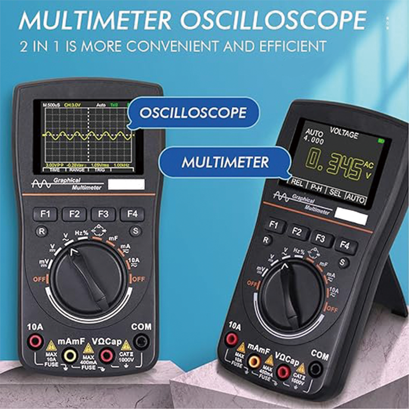 2 in 1 Handheld Oscilloscope Multimeter Professional Oscilloscope Multimeter with 2.5 Msps High Sampling Automatic Waveform Capture Function DC AC Voltagem Current Test
