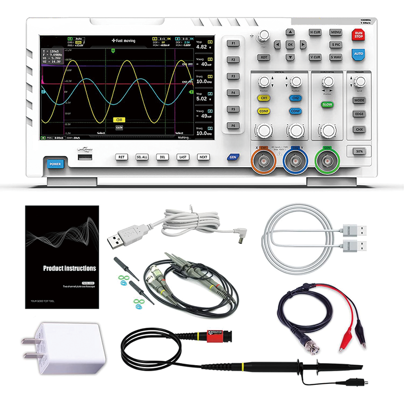 Digital Oscilloscope, 2 in 1 DDS Signal Generator with 2 Channels, 00Mhz Bandwidth 1GSa/s Sampling Rate