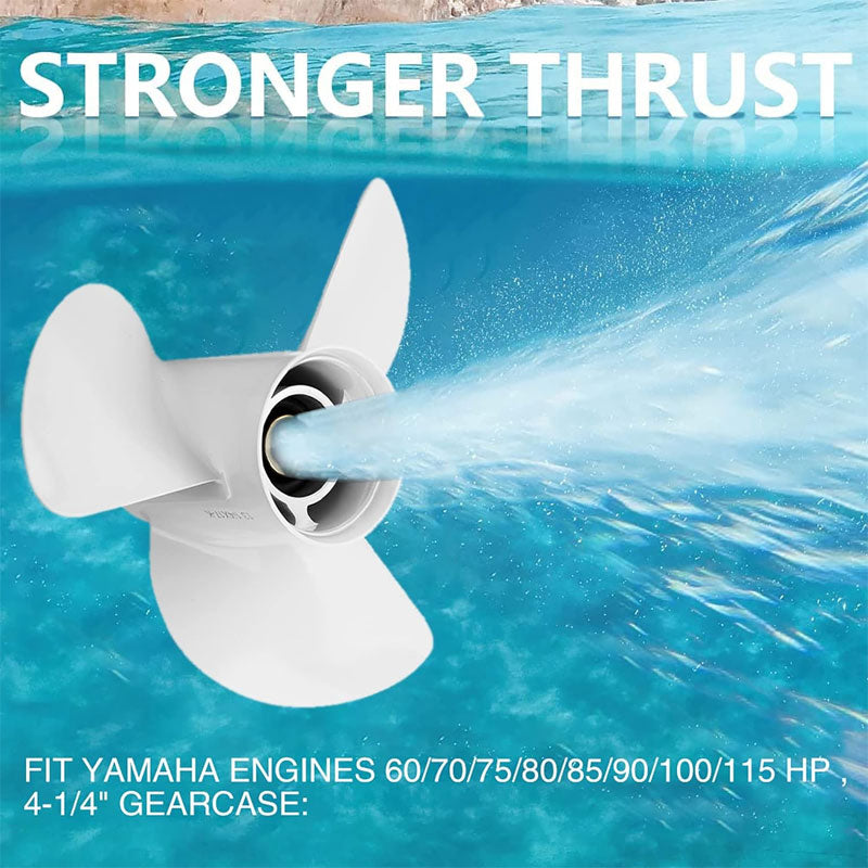 Upgraded Aluminum Outboard Motor Boat Propeller Fits Yamaha Engine 60-115 HP, White Three Blade