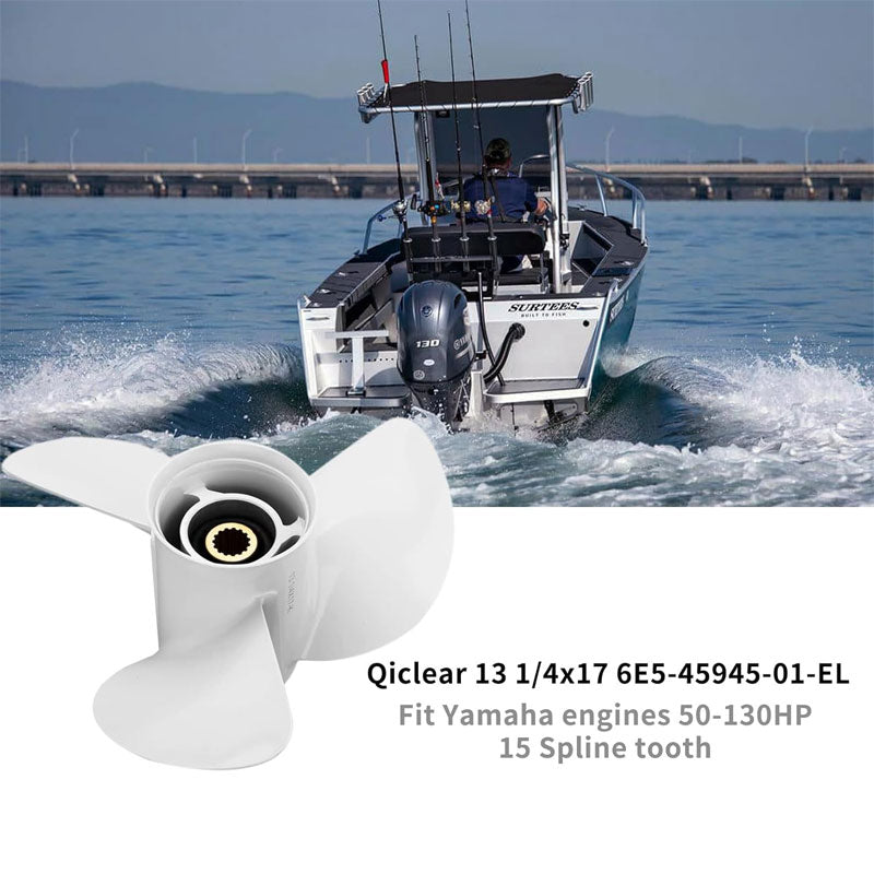 Upgraded Aluminum Outboard Motor Boat Propeller Fits Yamaha Engine 60-115 HP, White Three Blade