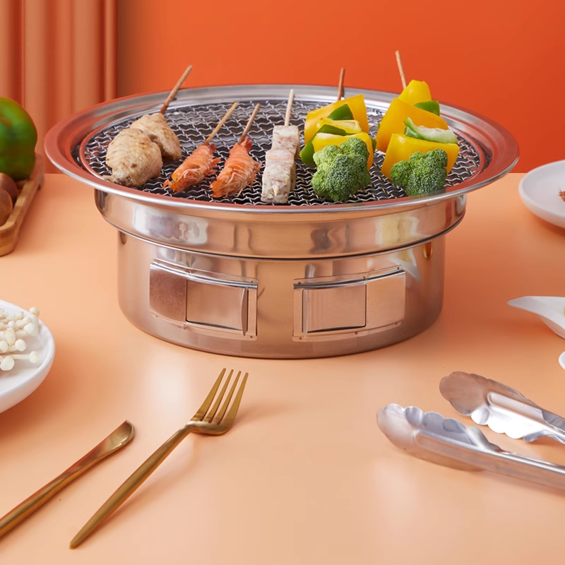 40CM Charcoal Grill Commercial Outdoor Portable Charcoal Grill Charcoal Grill Household Indoor Smokeless Barbecue Pot Round