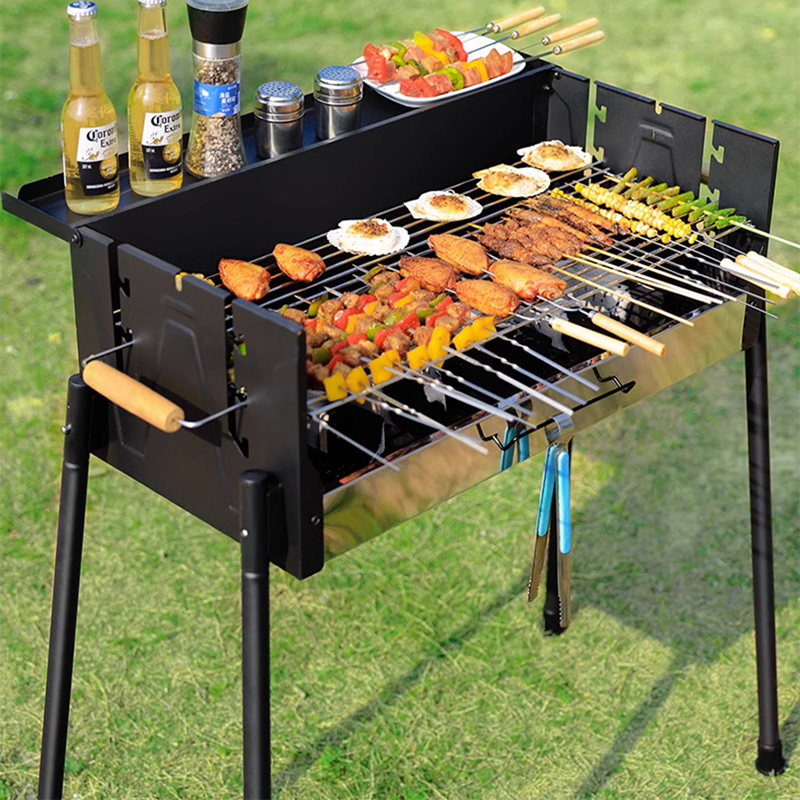 Three-speed temperature-adjustable windproof grill German craft barbecue rack outdoor stainless steel folding carbon grill portable assembly courtyard barbecue rack