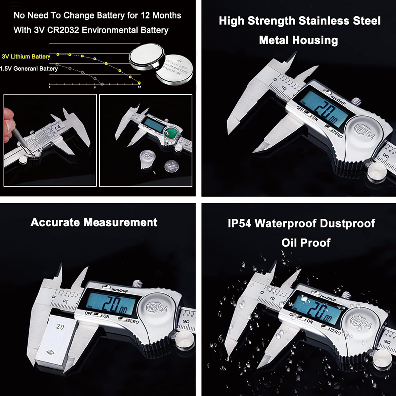 Digital Caliper, Calipers 6 Inch Calipers Measuring Tool, Easy Switch from Inch Metric Fraction, with Large LCD Screen