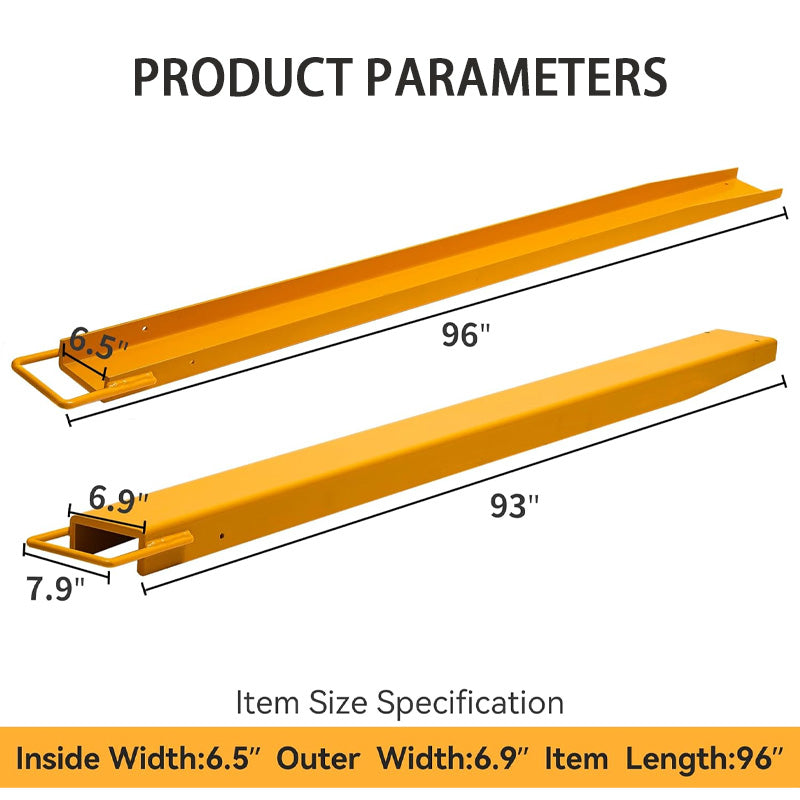 Forklift Extension Bar 96" Length, 6.5" Width Pallet Truck Extension Bar, Industrial Forklift Fork Attachment For Forklift, Yellow