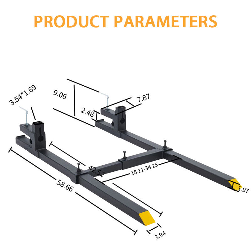 60" 4000 Lb Clip-On Pallet Forks Heavy Duty Tractor Forks With Adjustable Stabilizer Bar Tractor Bucket Forks