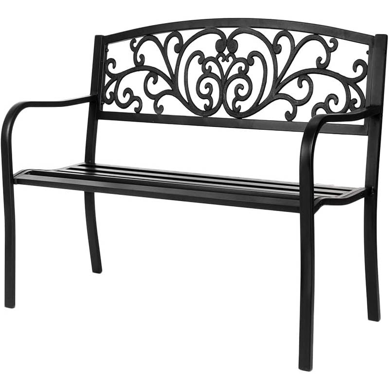 Park Benches with PVC Back Pattern with Backrest and Armrests, Patio Bench for Garden, Park, Yard