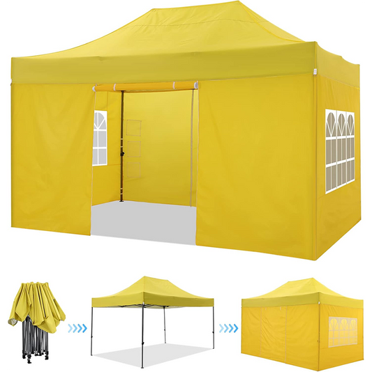 Patio Gazebo 3x4.5m Waterproof, Folding Gazebo Party Tent, Garden Gazebo Uv Protection With 4 Side Panels, Festival Party Tent Sun Protection Gazebo