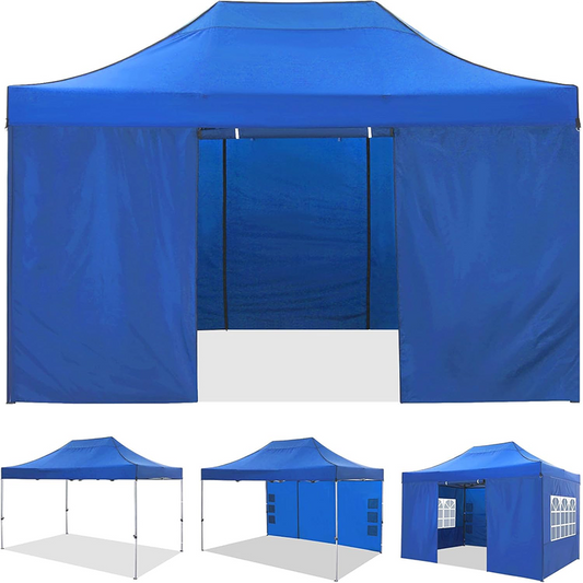 Terrace Gazebo 3x4.5m Waterproof, Folding Gazebo Party Tent, Garden Gazebo Uv Protection With 4 Side Panels, Festival Party Tent Sun Protection Gazebo, Light Blue