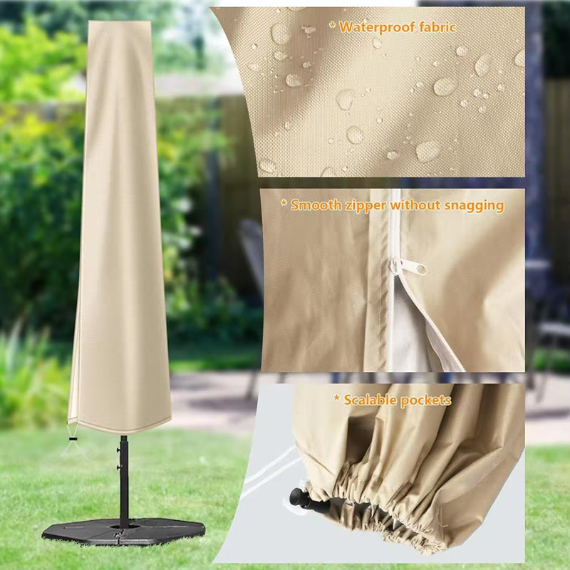 Outdoor Patio Cantilever Umbrella Cover 9ft To 12ft Waterproof Parasol Cover With Zipper