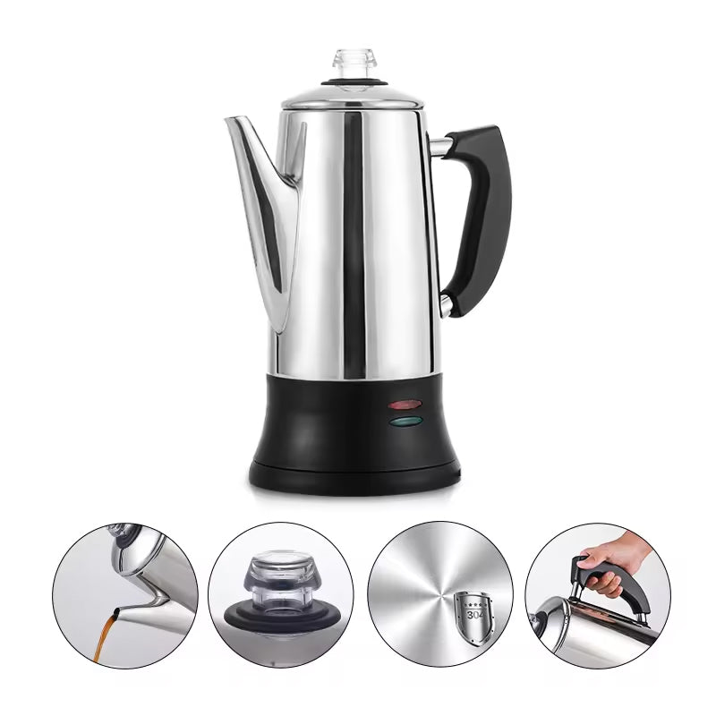 12-Cup Espresso Maker Stainless Steel Multifunctional Semi-Automatic Drip Coffee Maker Electric Thermal Kettle