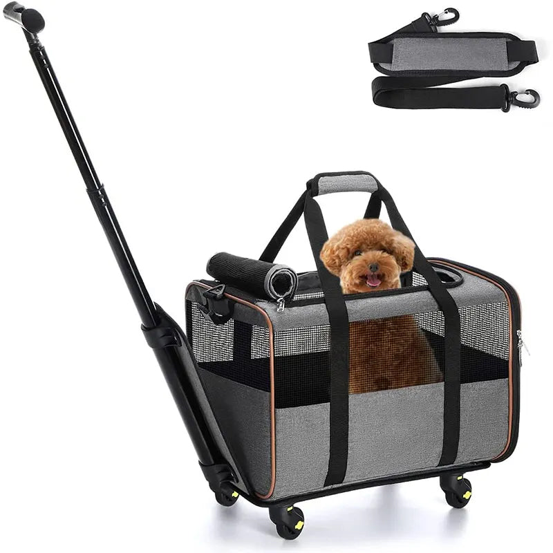 Rolling Foldable Airline Approved Pet Carrier Dog Cat Travel Bag Carrying Pet Trolley Carrier With Wheels