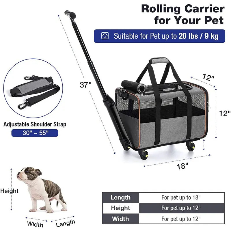 Rolling Foldable Airline Approved Pet Carrier Dog Cat Travel Bag Carrying Pet Trolley Carrier With Wheels