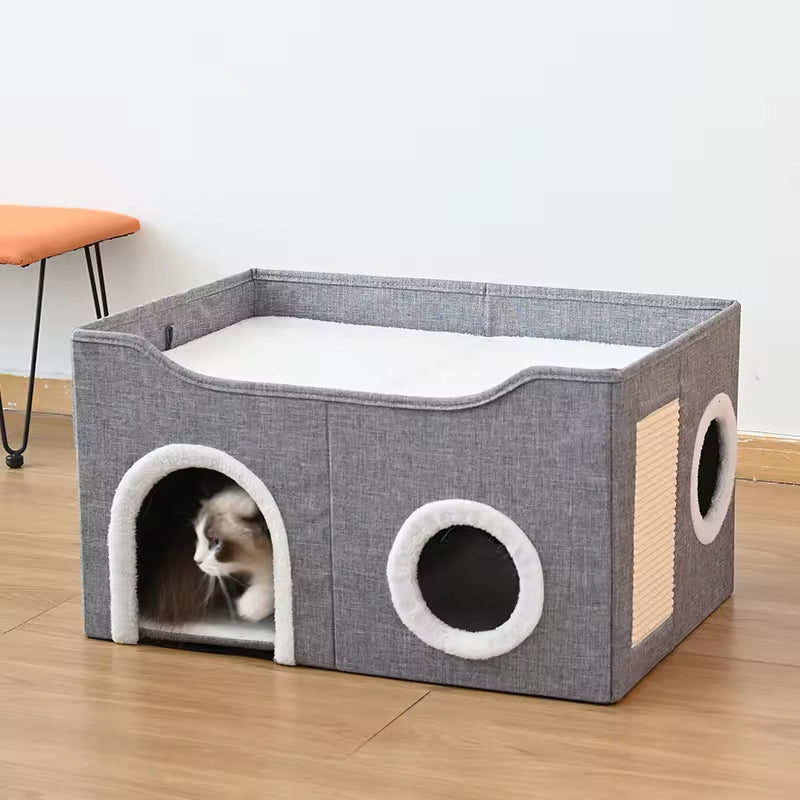 Cat House For Indoor Foldable Indoor Pet Bed With Scratch Sides Cat Furniture Indoor House Toy
