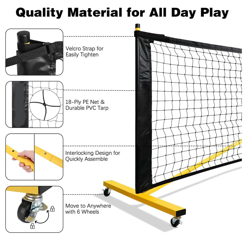 Pickleball Net Set With Wheels 22Ft Driveway Portable Outdoors Regulation Size Pickle Ball Net With 4 Paddles