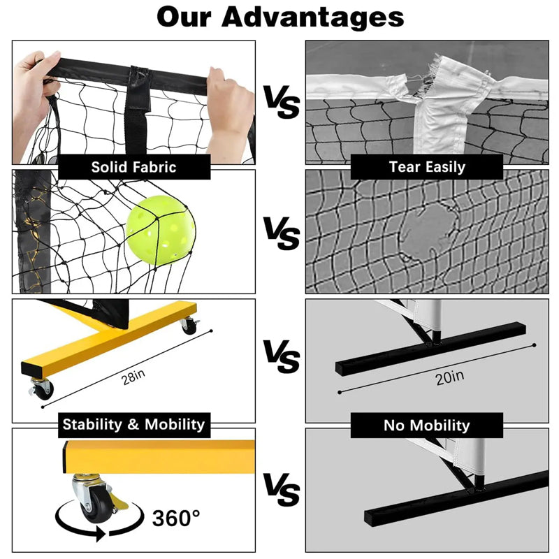 Pickleball Net Set With Wheels 22Ft Driveway Portable Outdoors Regulation Size Pickle Ball Net With 4 Paddles