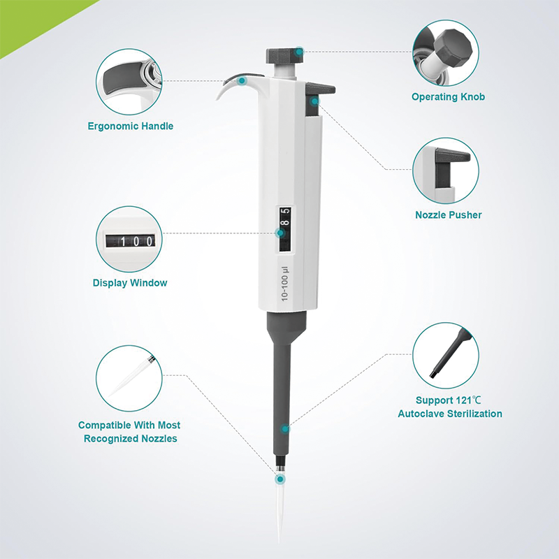 Lab Micropipette, Adjustable Pipettor Micropipette, 10-100μl  Lab Single Channel High Accurate Adjustable Variable Volume Pipettors