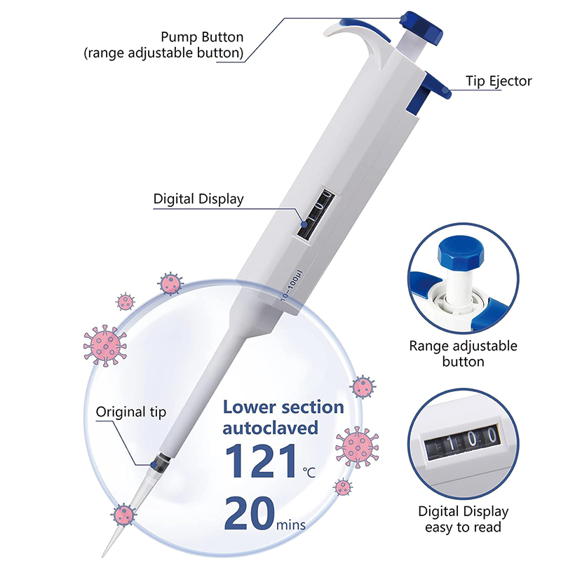 Lab Micropipette, 10uL-100uL High-Accurate Single-Channel Manual Adjustable Variable Volume Pipettes