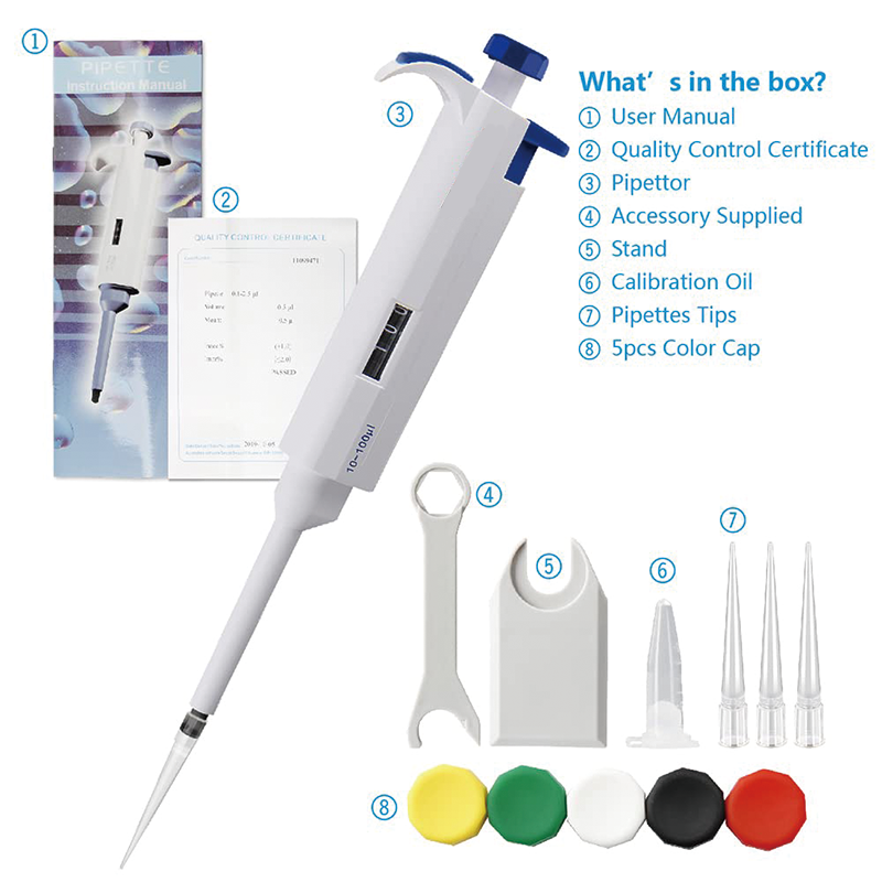 Lab Micropipette, 10uL-100uL High-Accurate Single-Channel Manual Adjustable Variable Volume Pipettes