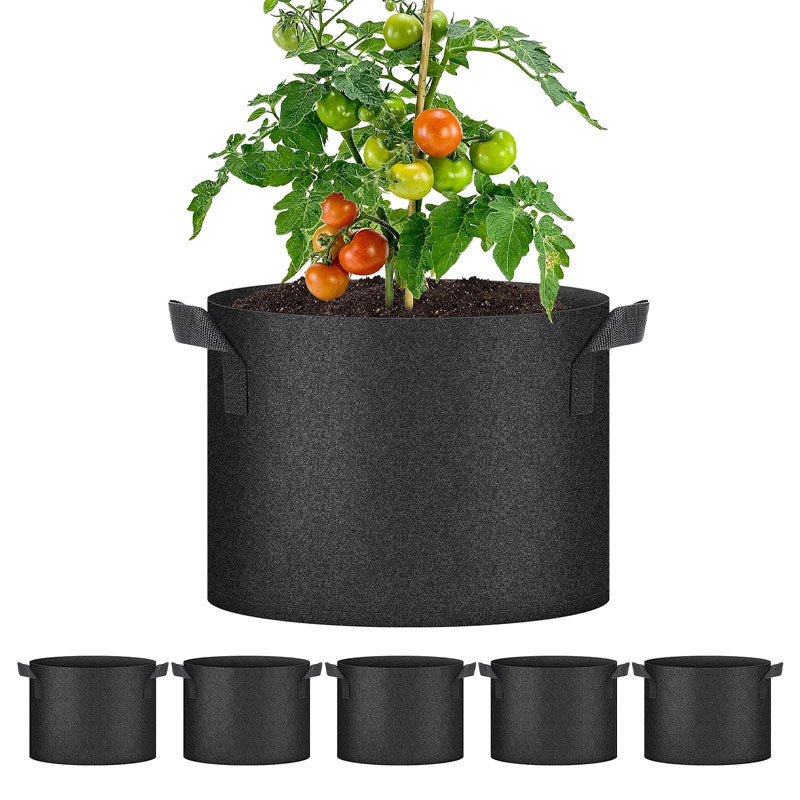 5-Pack 10 Gallon Grow Bags, Ventilated Non-Woven Planter Pots With Handles For Potatoes, Tomatoes, Vegetables And Fruits, Black