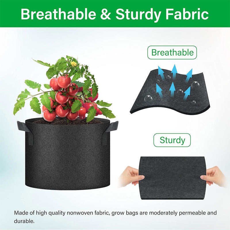 5-Pack 10 Gallon Grow Bags, Ventilated Non-Woven Planter Pots With Handles For Potatoes, Tomatoes, Vegetables And Fruits, Black