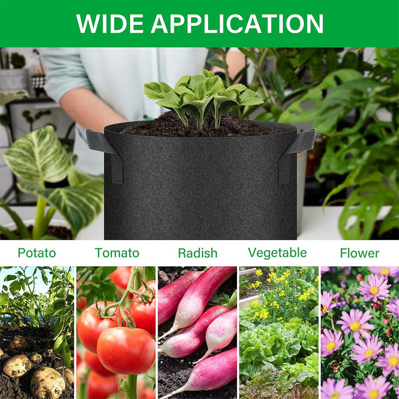 5-Pack 10 Gallon Grow Bags, Ventilated Non-Woven Planter Pots With Handles For Potatoes, Tomatoes, Vegetables And Fruits, Black