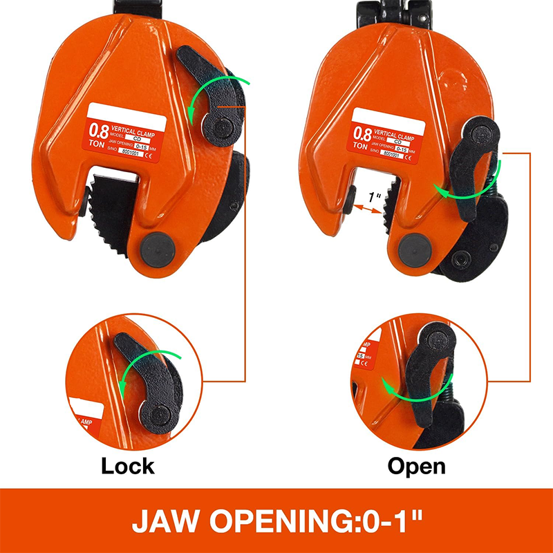 Vertical Plate Clamp 1760 Lbs, 1 Ton Plate Lifting Clamp Jaw Opening Up To 0.8 Inch Heavy Duty Lifting Clamp For Lifting And Transporting (1760 Lbs 0.8 Tons)